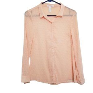 Women's Peach Long Sleeve Sheer Top Medium